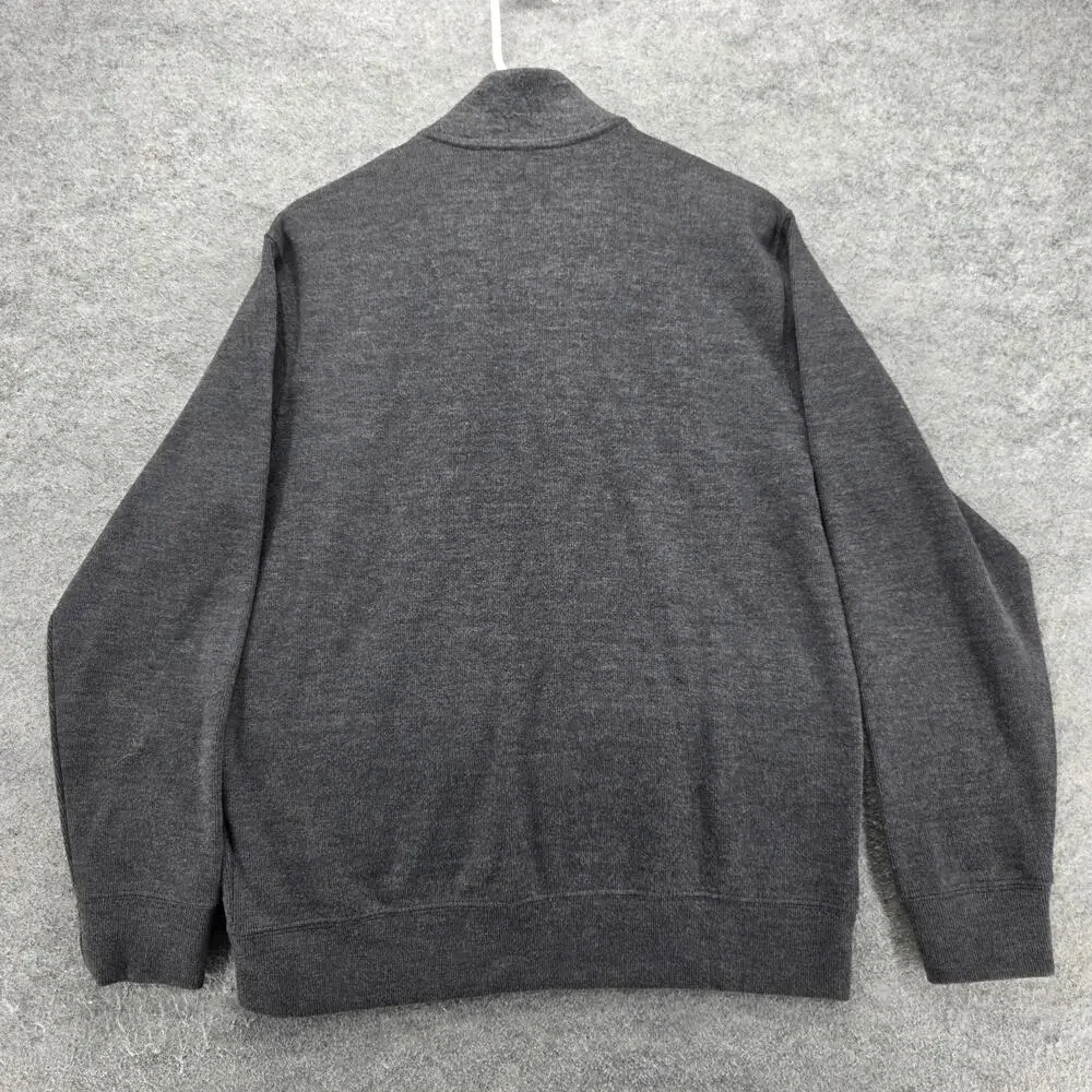 Lands' End Sweater Mens M Gray Mock Neck 1/4 Zip Pullover Cotton Polyester